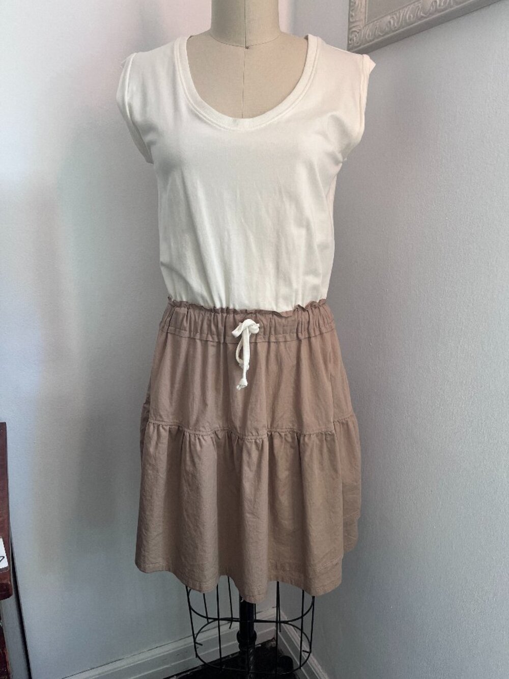 Grey State Helena Two-Tone 2-Piece Tiered Dress White/Taupe - Size S